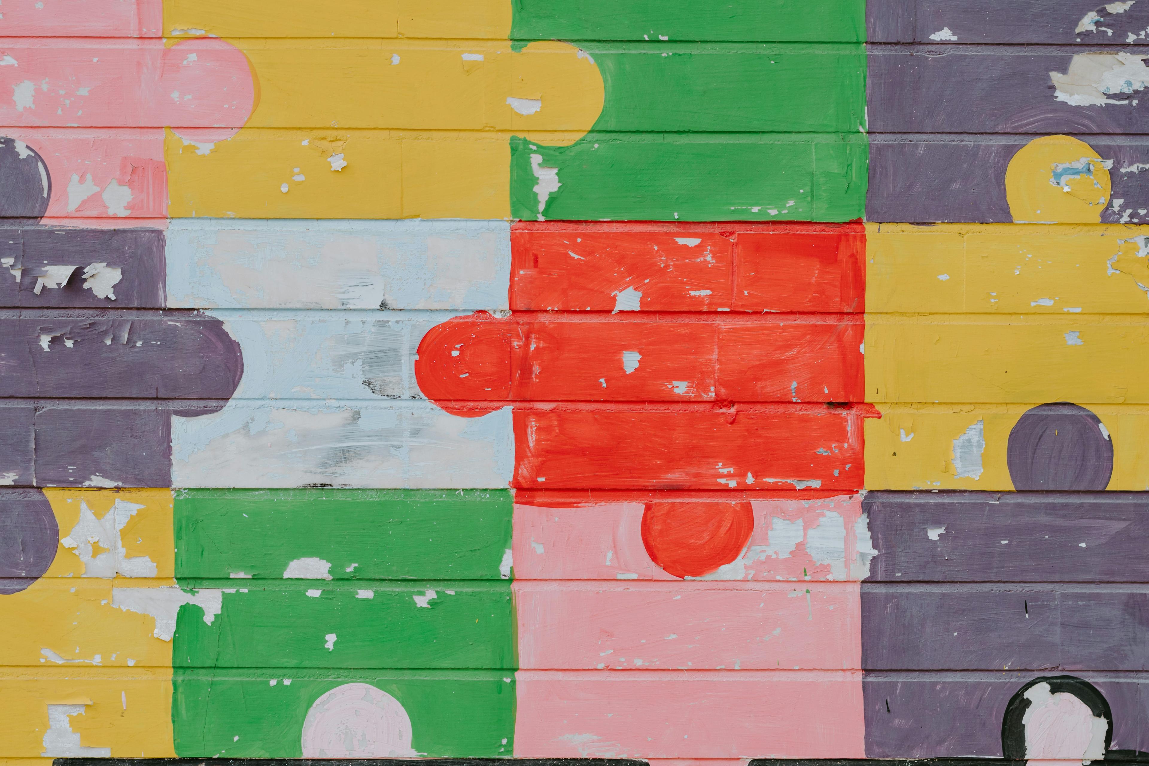 jigsaw puzzles painted on a wall